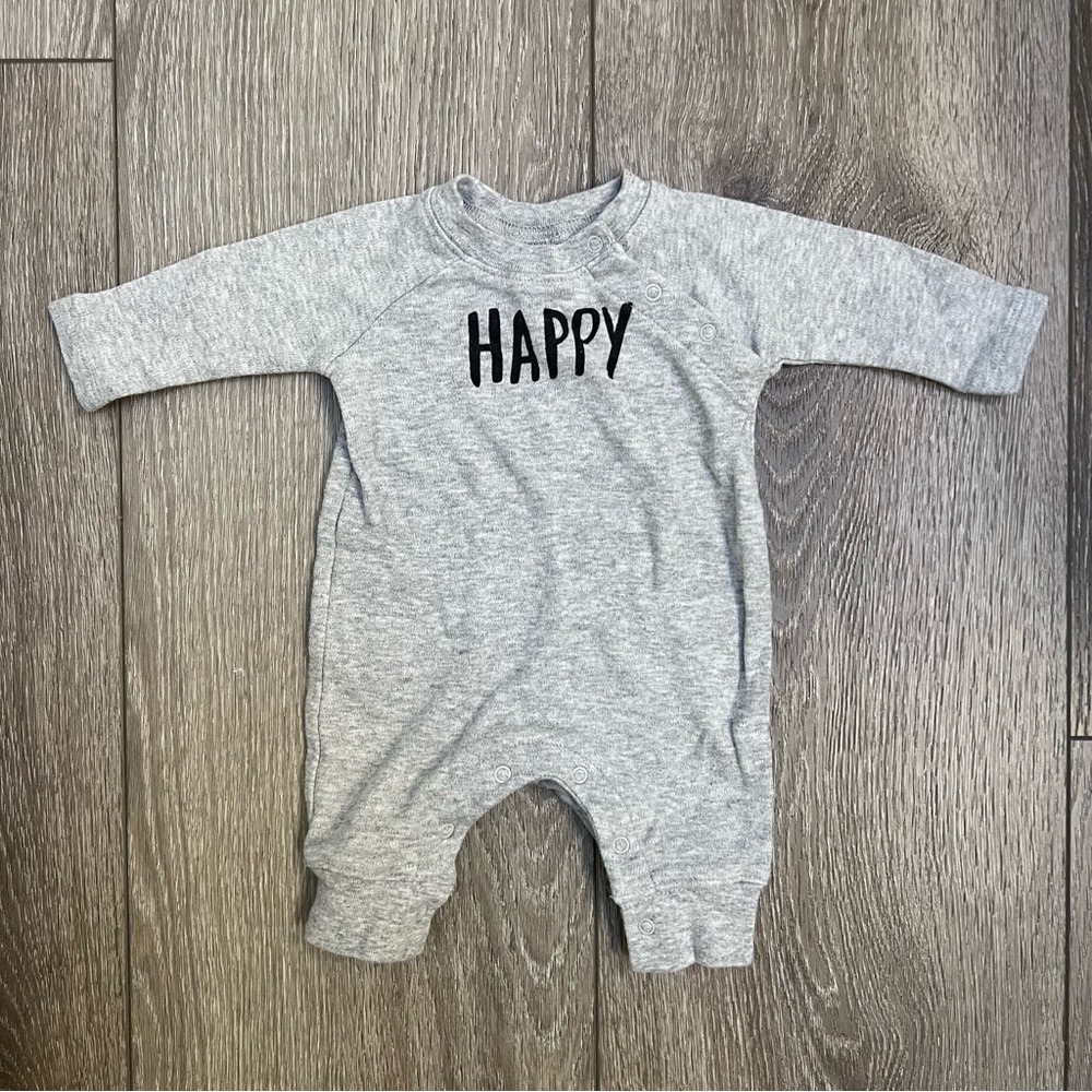 GYMBOREE LONG SLEEVE HAPPY ROMPER GREY NEWBORN